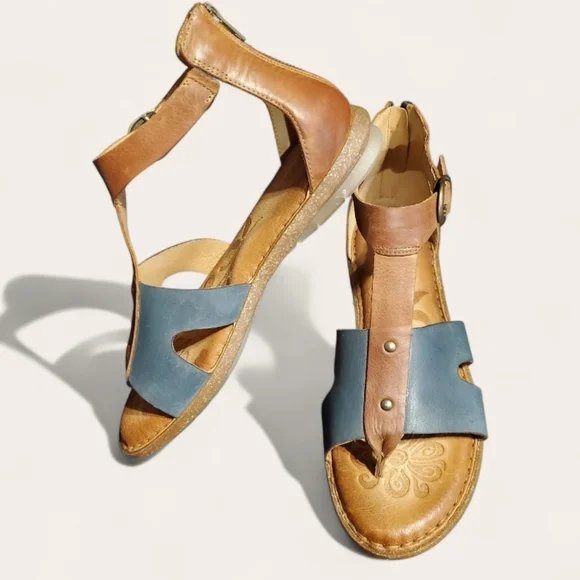 Born Selby Leather Slingback Sandals in Navy with Brown Size 11 - Picture 5 of 9